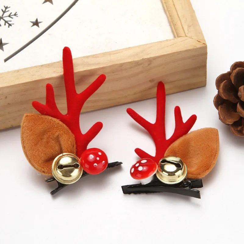 2pcs Kawaii Christmas Hair Clips – Elk, Santa & Snowman Hairpins for Kids & Women 🎁