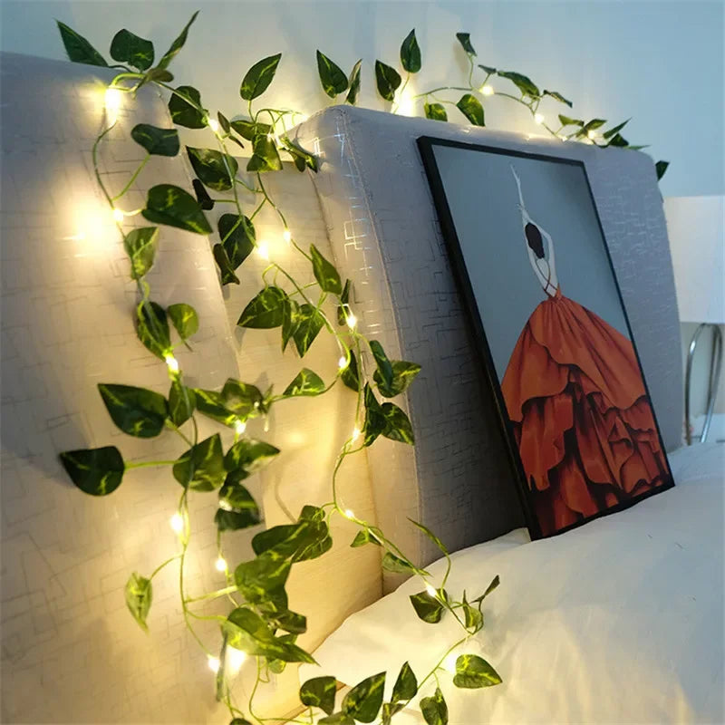 Flower and Green Leaf String Lights
