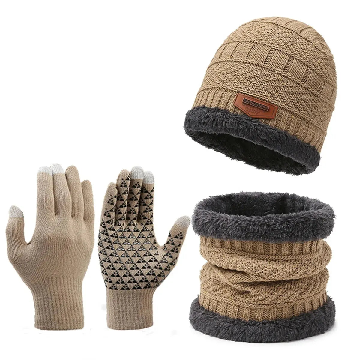 Men’s Winter Hat, Scarf & Gloves 3-Piece Set – Windproof & Insulated