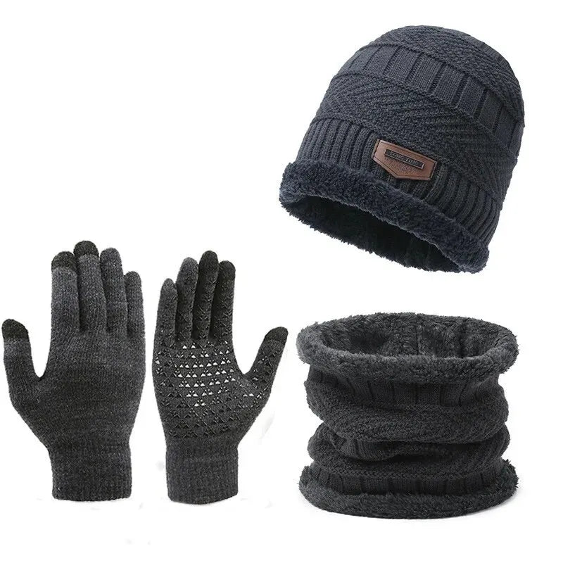Men’s Winter Hat, Scarf & Gloves 3-Piece Set – Windproof & Insulated