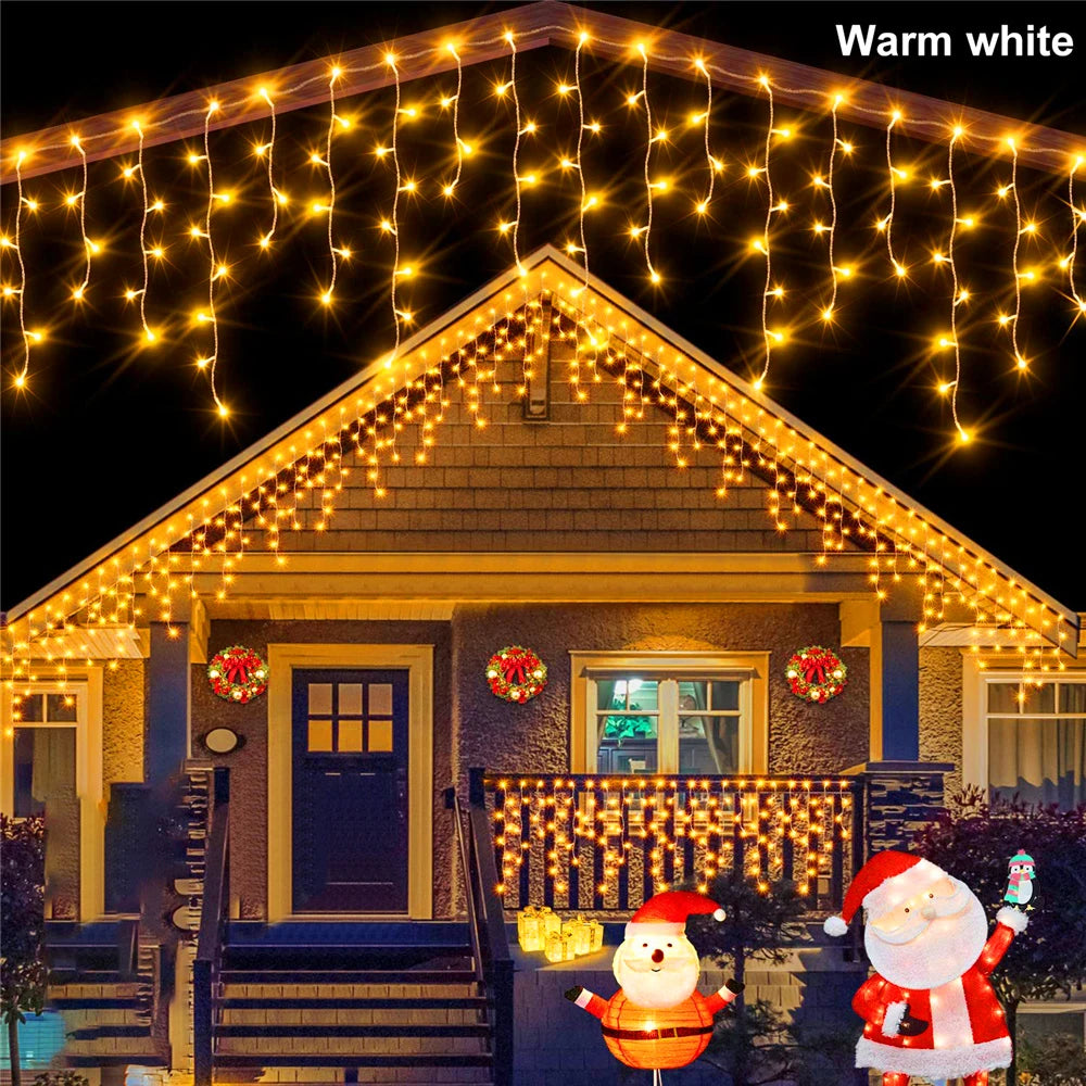 160LED Solar Icicle String Lights 3.5M/7.5M – Waterproof Christmas Outdoor Decor