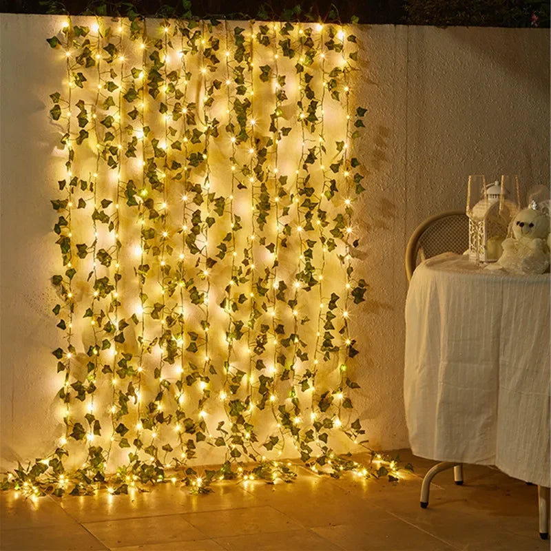 Flower and Green Leaf String Lights