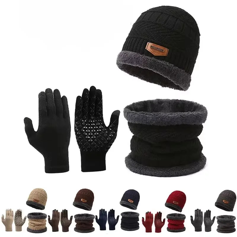 Men’s Winter Hat, Scarf & Gloves 3-Piece Set – Windproof & Insulated