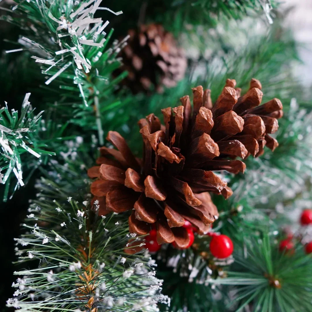 6/7FT Realistic Artificial Christmas Tree – Pinecones & Holly Berries, Unlit, Quick Setup