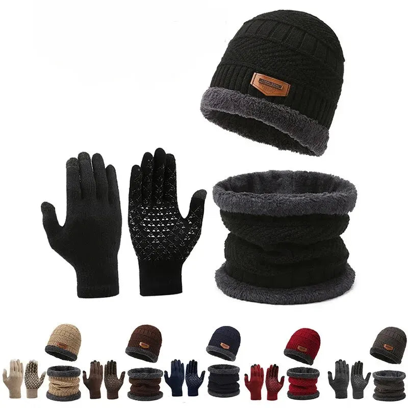 Men’s Winter Hat, Scarf & Gloves 3-Piece Set – Windproof & Insulated