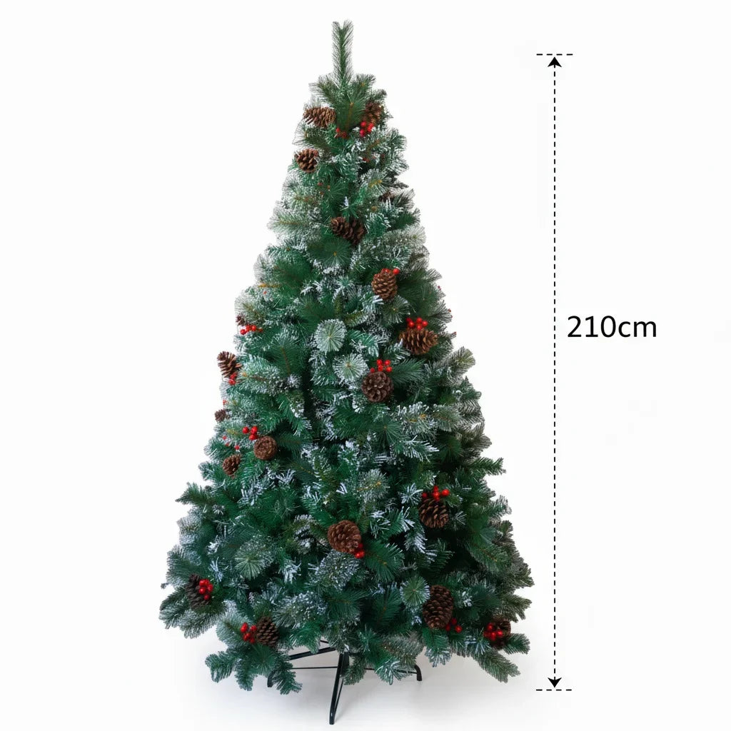 6/7FT Realistic Artificial Christmas Tree – Pinecones & Holly Berries, Unlit, Quick Setup