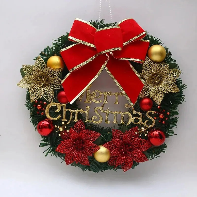 30CM Christmas Wreath – Front Door Hanging Decor with Bells, Bow & Stars