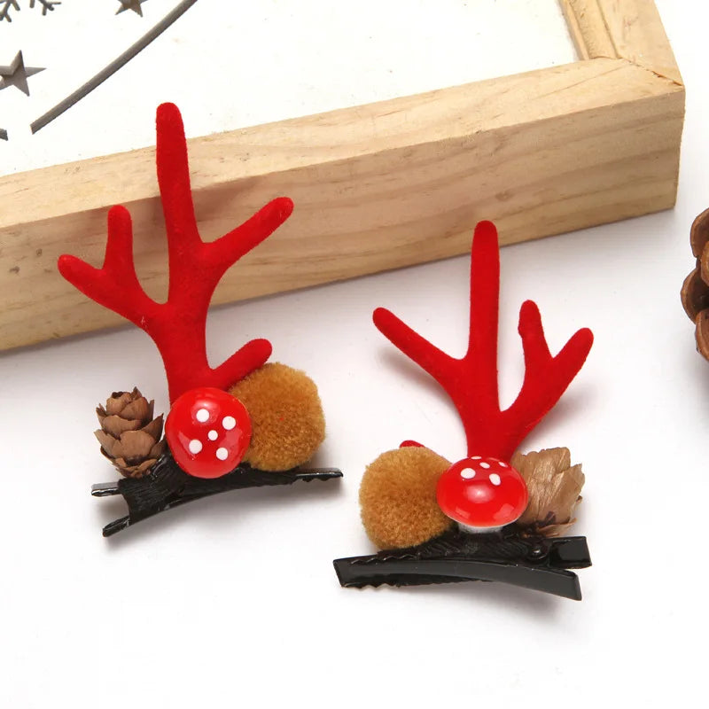 2pcs Kawaii Christmas Hair Clips – Elk, Santa & Snowman Hairpins for Kids & Women 🎁