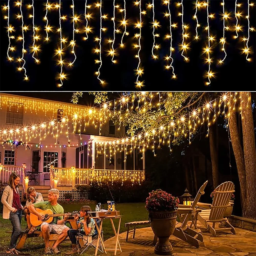 160LED Solar Icicle String Lights 3.5M/7.5M – Waterproof Christmas Outdoor Decor