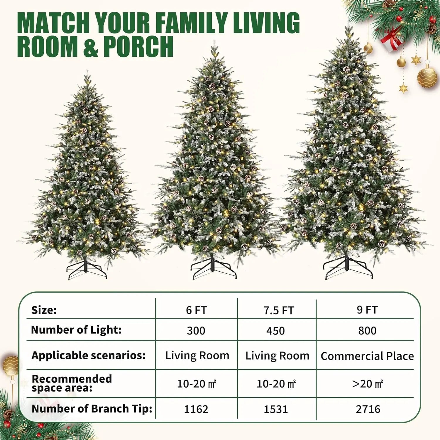 Pre-Lit Snow Flocked Christmas Tree – 6/7.5/9Ft LED Artificial Tree with Pine Cones 🎄