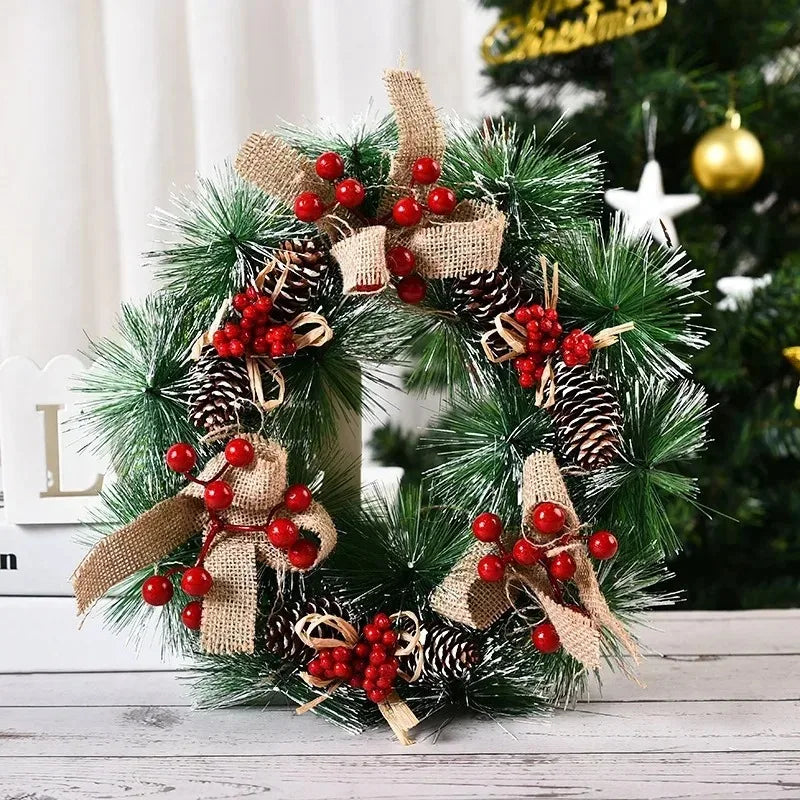 30CM Christmas Wreath – Front Door Hanging Decor with Bells, Bow & Stars