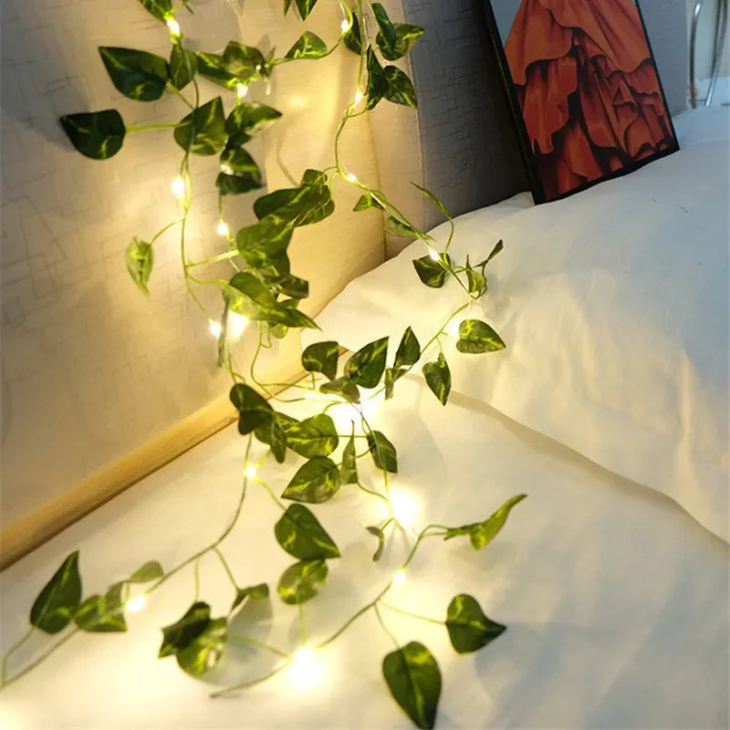 Flower and Green Leaf String Lights