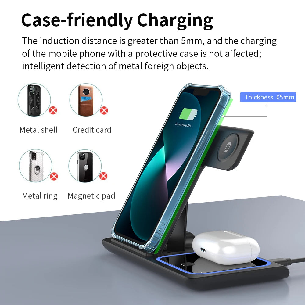 30W Foldable 3-in-1 Charging Station for iPhone, Apple Watch & AirPods