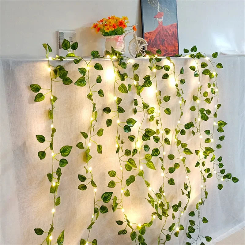 Flower and Green Leaf String Lights