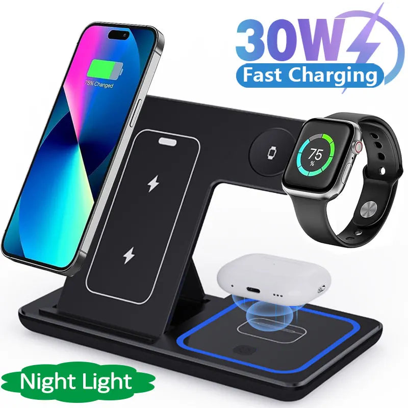 30W Foldable 3-in-1 Charging Station for iPhone, Apple Watch & AirPods
