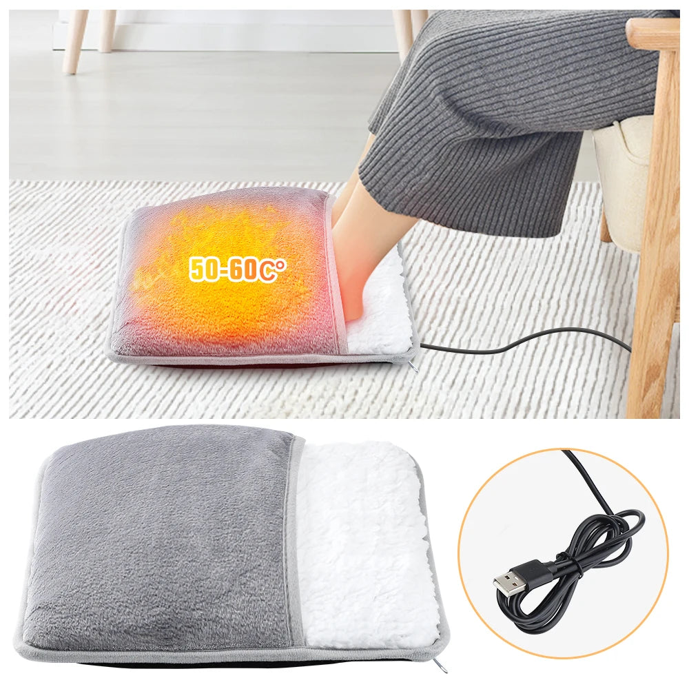 Winter USB Heated Foot Pad – Soft Plush Warmth for Home & Washable
