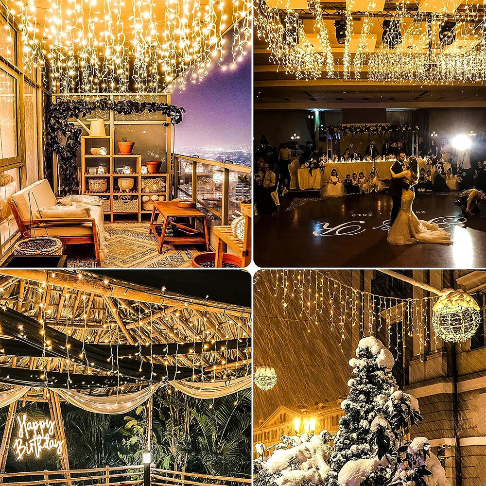 160LED Solar Icicle String Lights 3.5M/7.5M – Waterproof Christmas Outdoor Decor