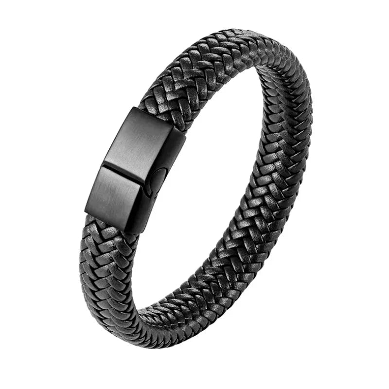 Men’s Black PU Leather Magnetic Bracelet – Elegant, Mature & Stylish Gift for Him