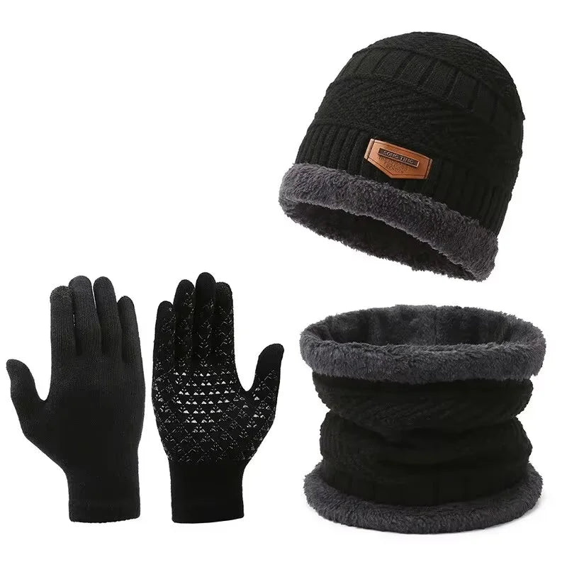 Men’s Winter Hat, Scarf & Gloves 3-Piece Set – Windproof & Insulated