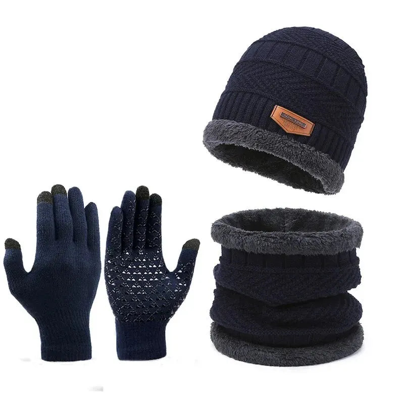 Men’s Winter Hat, Scarf & Gloves 3-Piece Set – Windproof & Insulated