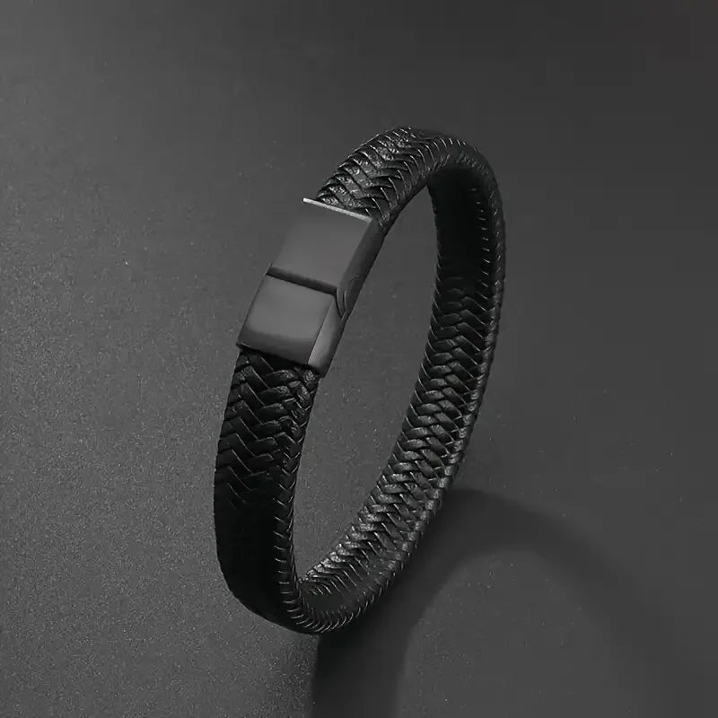 Men’s Black PU Leather Magnetic Bracelet – Elegant, Mature & Stylish Gift for Him