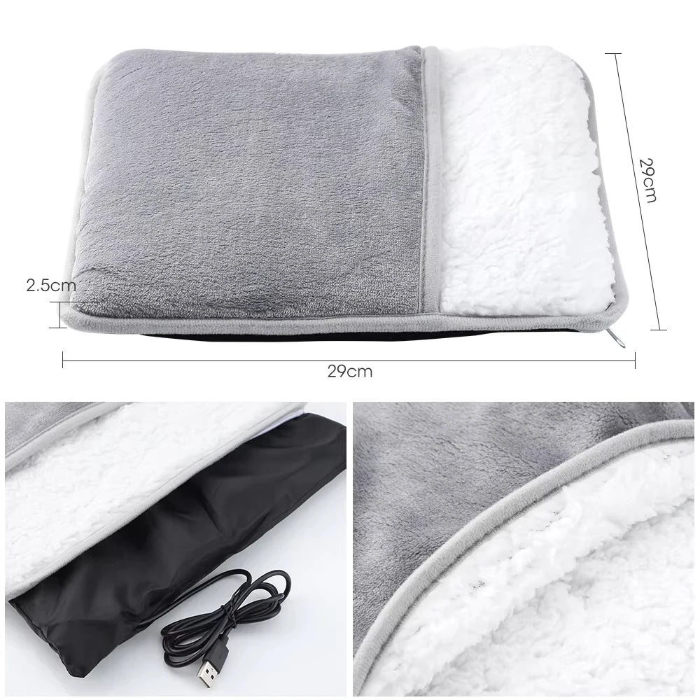 Winter USB Heated Foot Pad – Soft Plush Warmth for Home & Washable