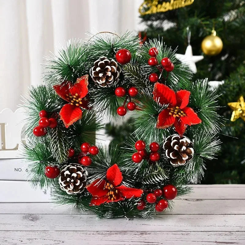 30CM Christmas Wreath – Front Door Hanging Decor with Bells, Bow & Stars