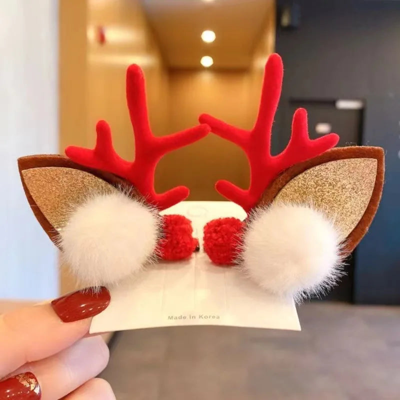 2pcs Kawaii Christmas Hair Clips – Elk, Santa & Snowman Hairpins for Kids & Women 🎁