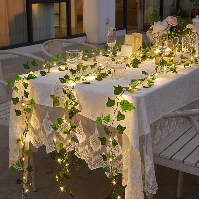 Flower and Green Leaf String Lights