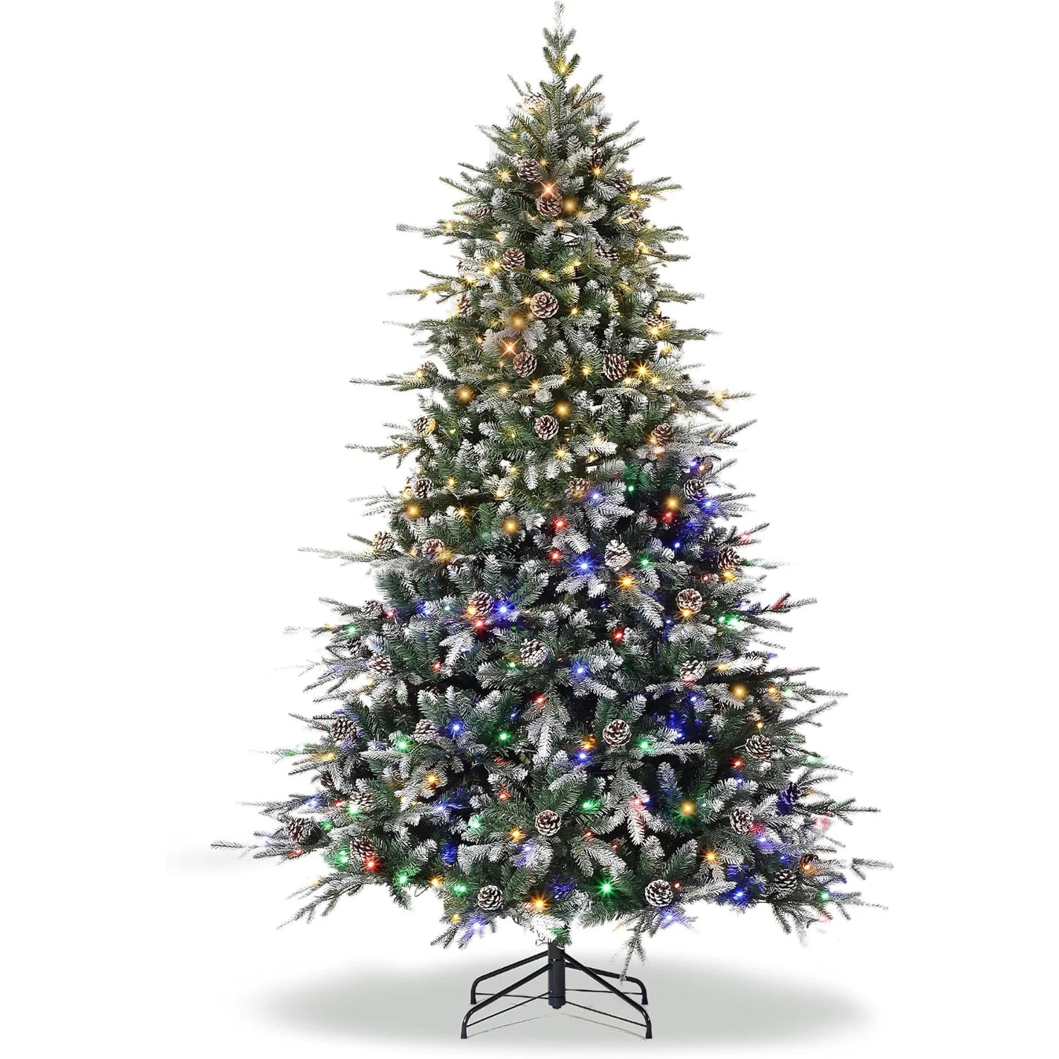 Pre-Lit Snow Flocked Christmas Tree – 6/7.5/9Ft LED Artificial Tree with Pine Cones 🎄