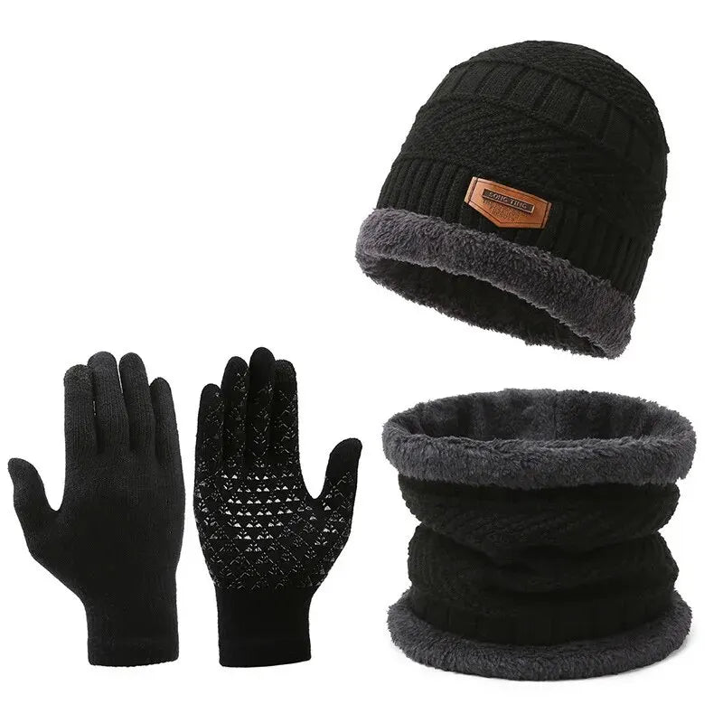 Men’s Winter Hat, Scarf & Gloves 3-Piece Set – Windproof & Insulated