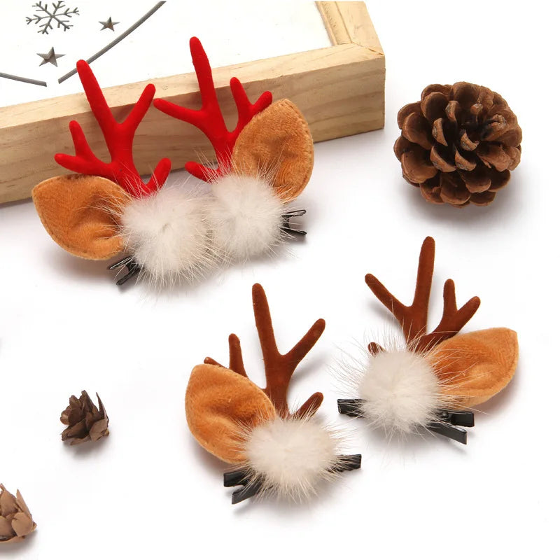 2pcs Kawaii Christmas Hair Clips – Elk, Santa & Snowman Hairpins for Kids & Women 🎁