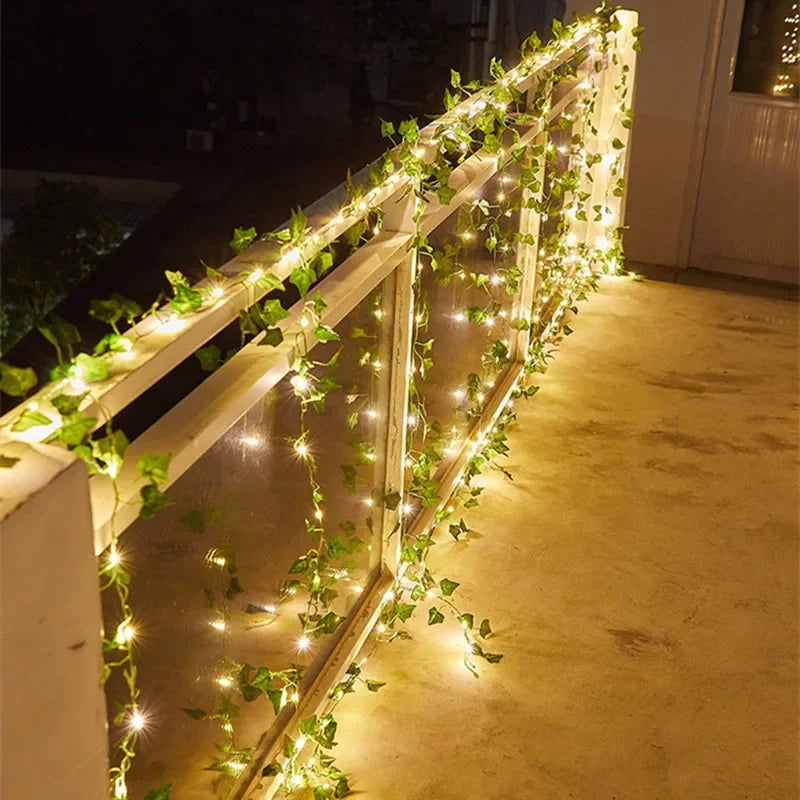 Flower and Green Leaf String Lights