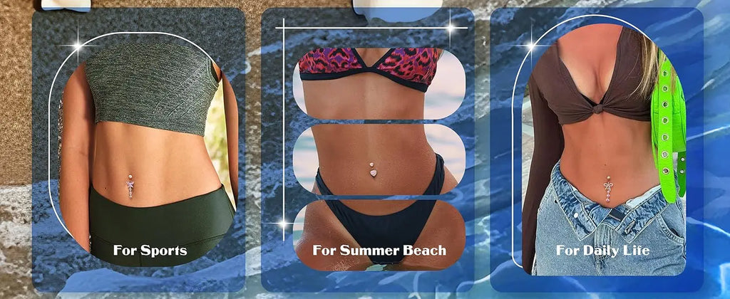 Women’s Belly Rings Pack – Surgical Steel 14G Heart & Opal Navel Piercing (10 Pcs )