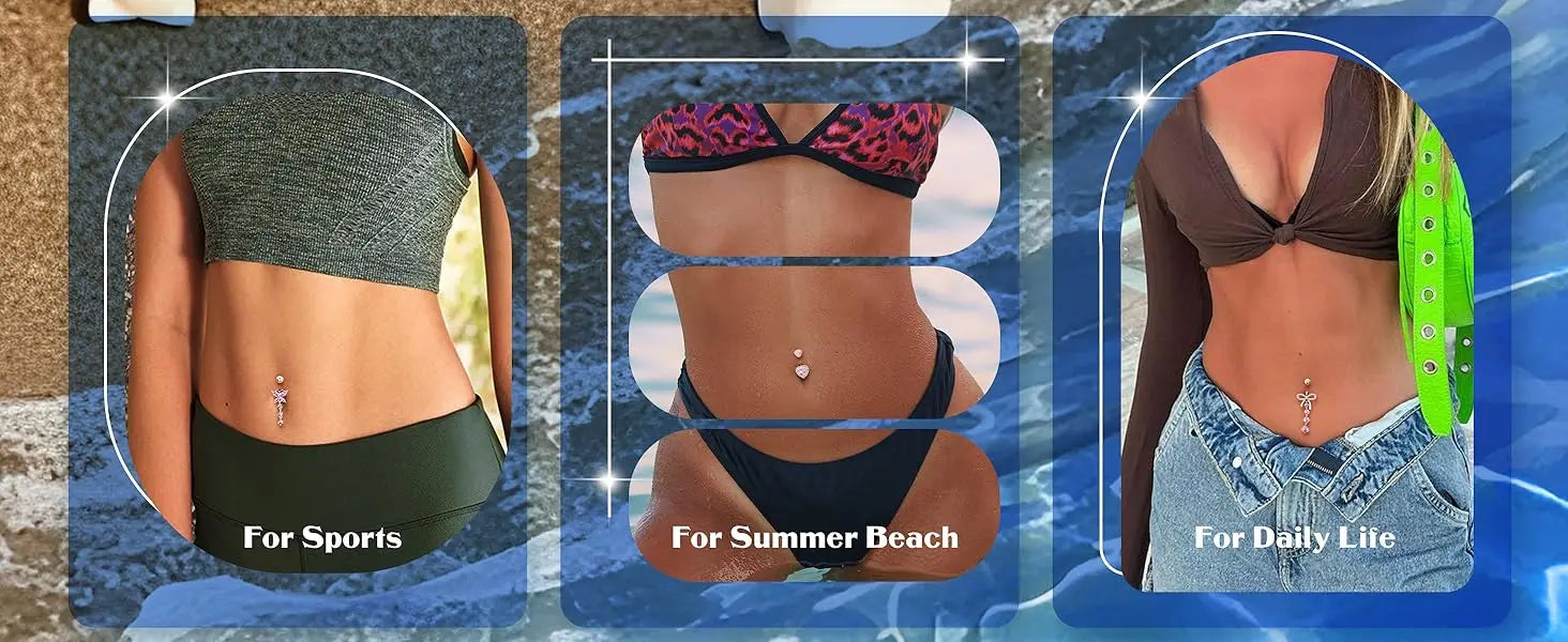 Women’s Belly Rings Pack – Surgical Steel 14G Heart & Opal Navel Piercing (10 Pcs )