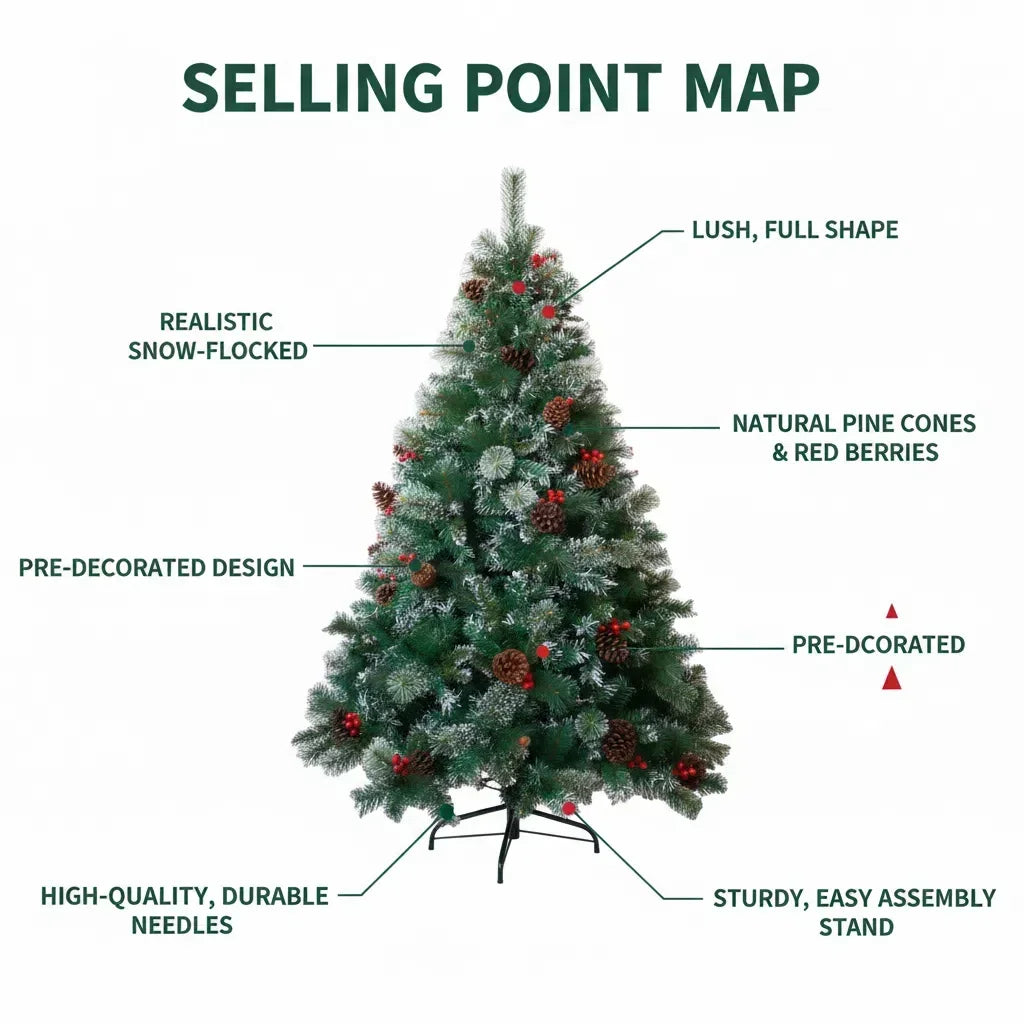 6/7FT Realistic Artificial Christmas Tree – Pinecones & Holly Berries, Unlit, Quick Setup
