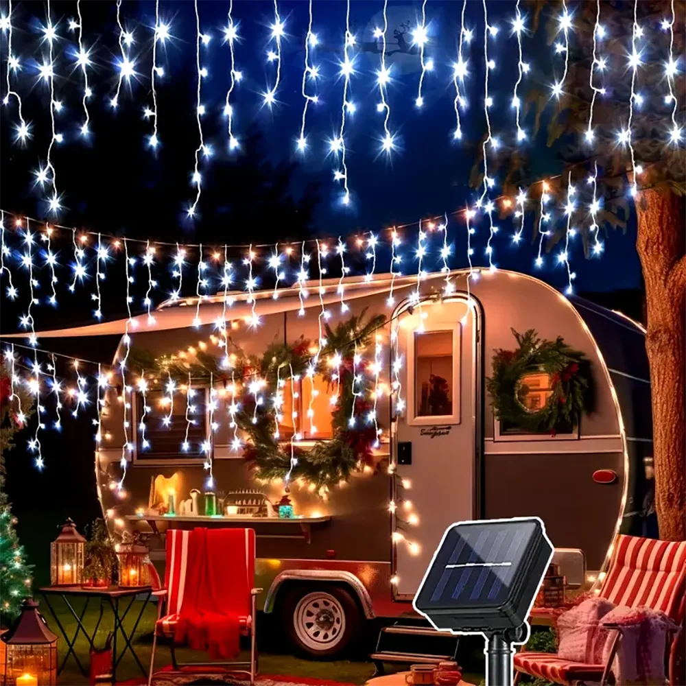160LED Solar Icicle String Lights 3.5M/7.5M – Waterproof Christmas Outdoor Decor