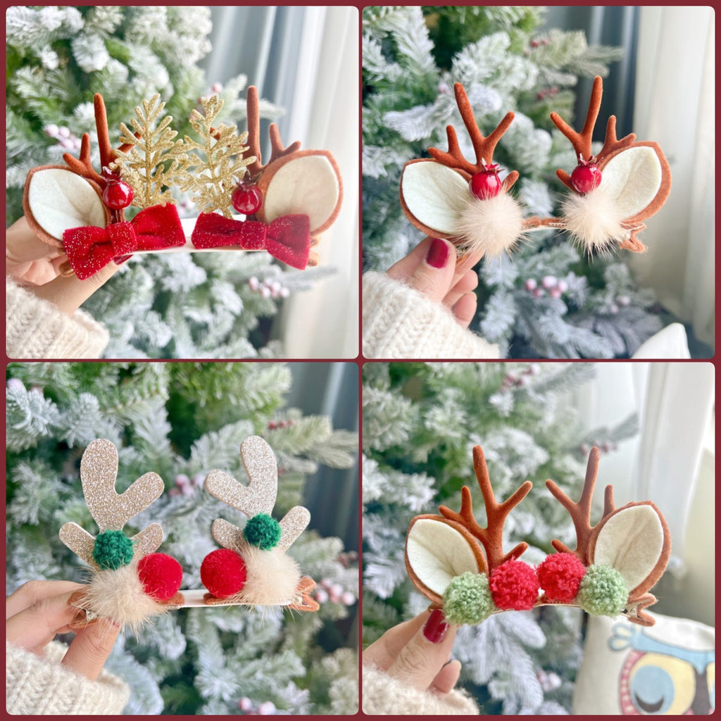 2pcs Kawaii Christmas Hair Clips – Elk, Santa & Snowman Hairpins for Kids & Women 🎁