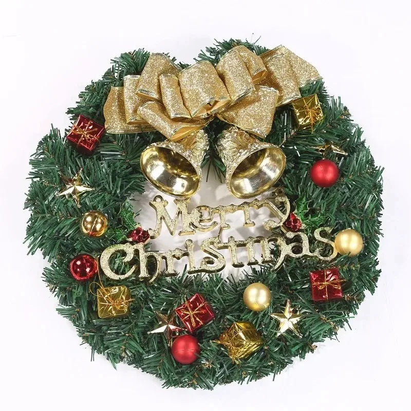 30CM Christmas Wreath – Front Door Hanging Decor with Bells, Bow & Stars