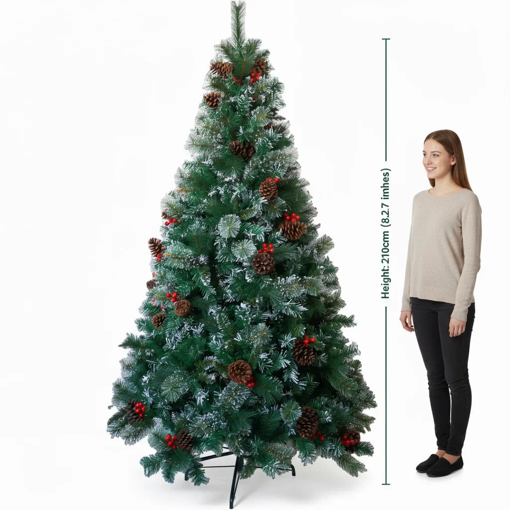 6/7FT Realistic Artificial Christmas Tree – Pinecones & Holly Berries, Unlit, Quick Setup