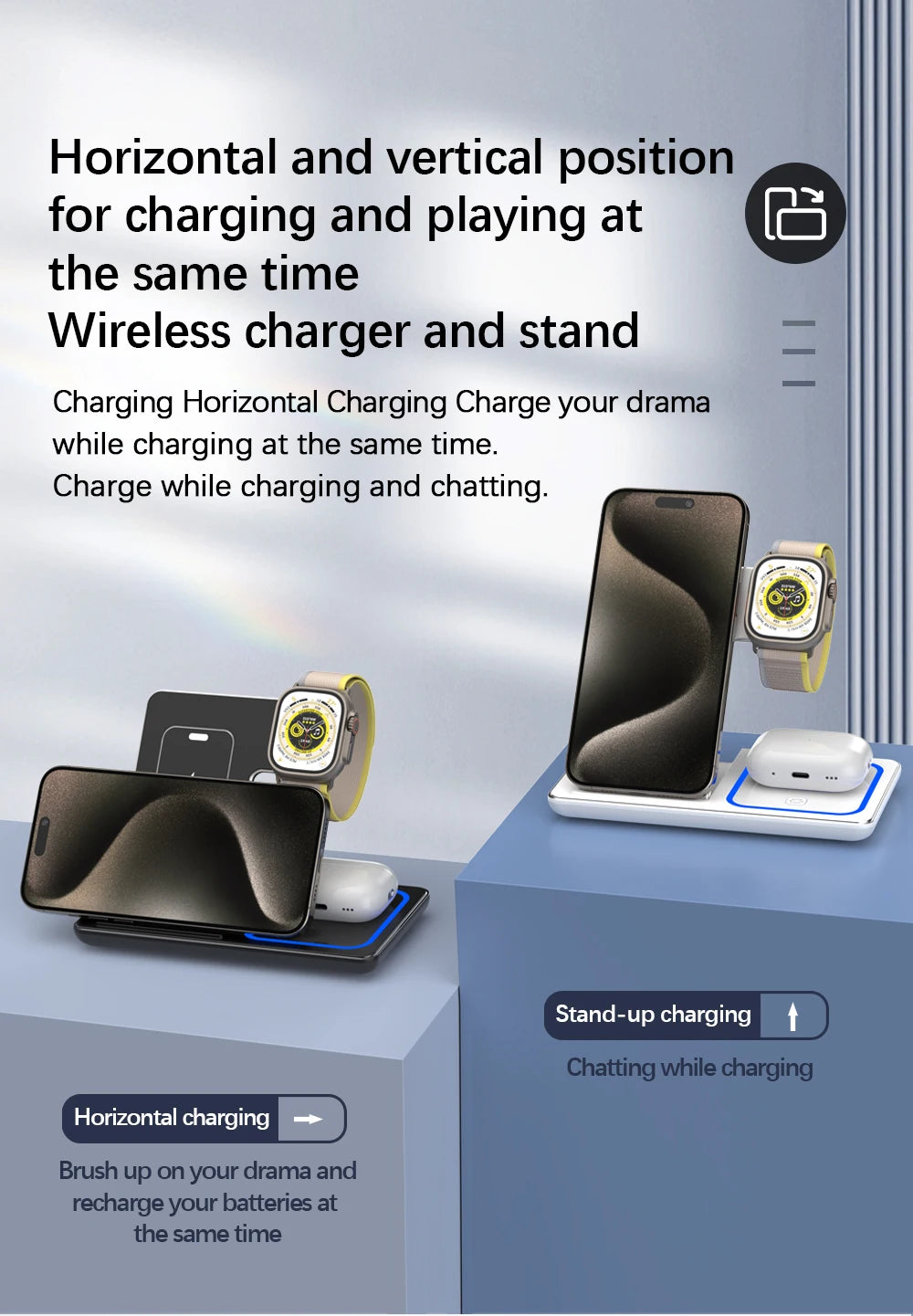 30W Foldable 3-in-1 Charging Station for iPhone, Apple Watch & AirPods