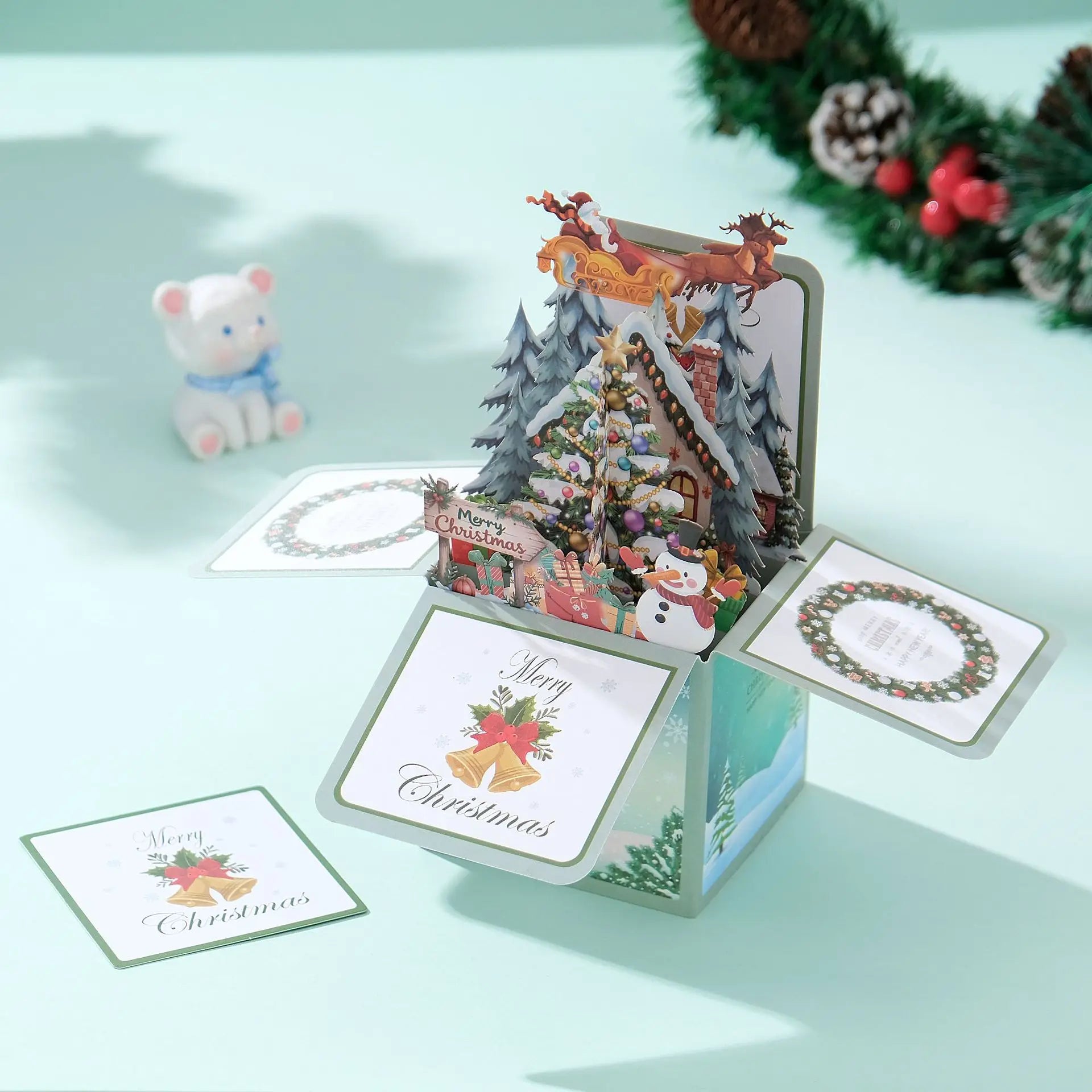 3D Christmas Pop Up Greeting Card – Multicolor Holiday Card with Envelope