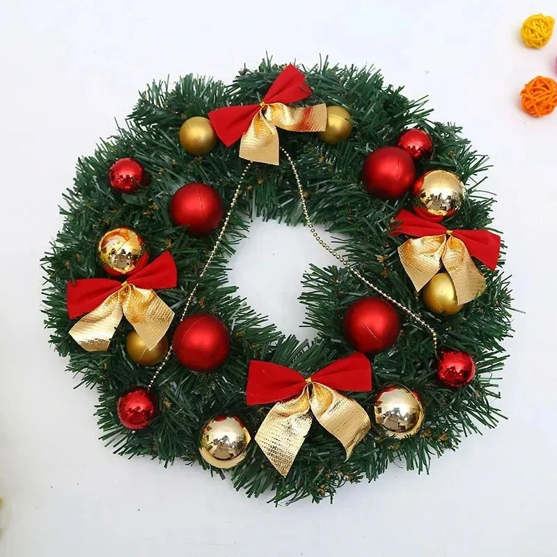 30CM Christmas Wreath – Front Door Hanging Decor with Bells, Bow & Stars