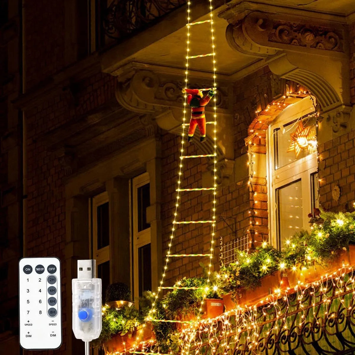 LED Santa Climbing Ladder Lights – 1.5/3M USB Xmas Tree & Wall Decoration
