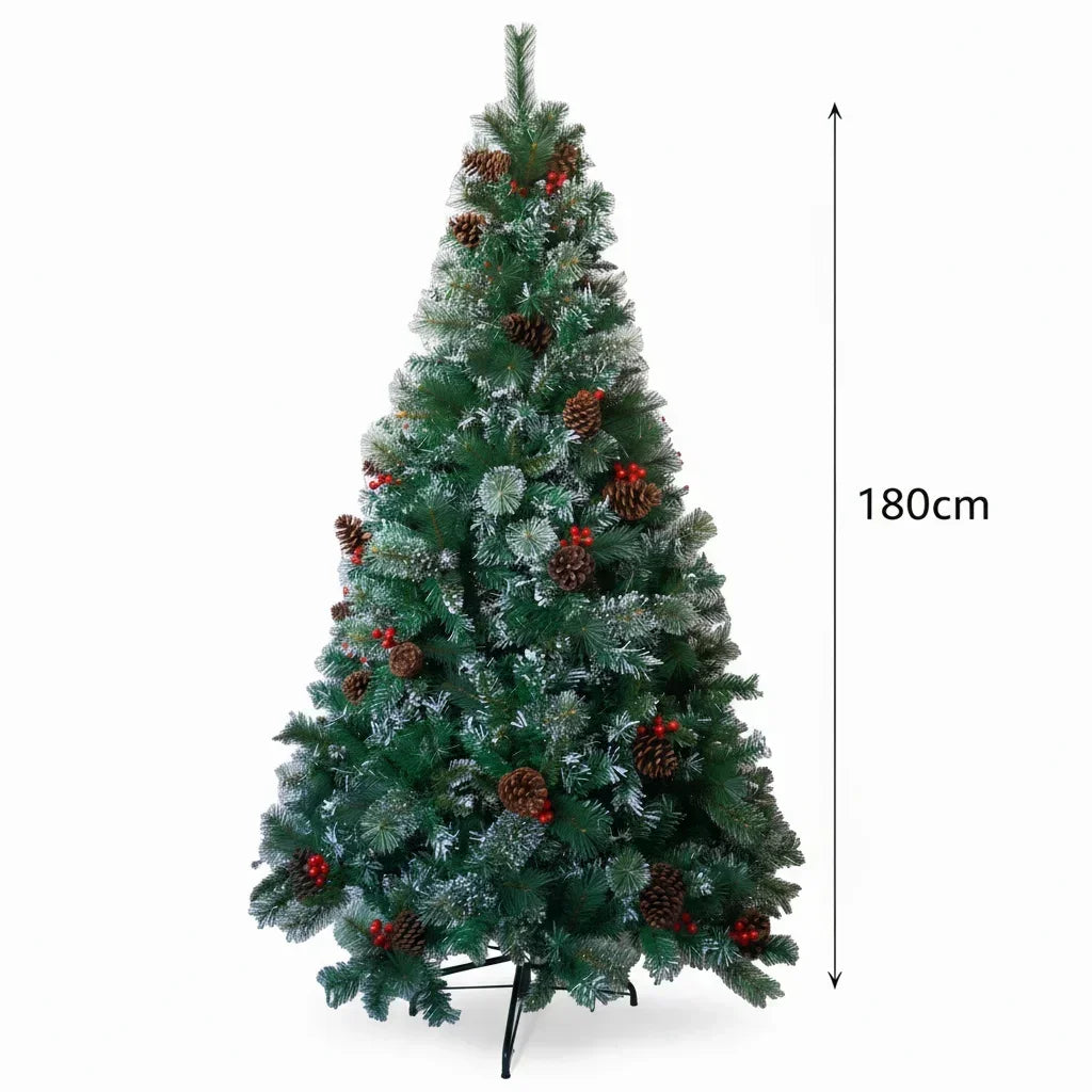 6/7FT Realistic Artificial Christmas Tree – Pinecones & Holly Berries, Unlit, Quick Setup