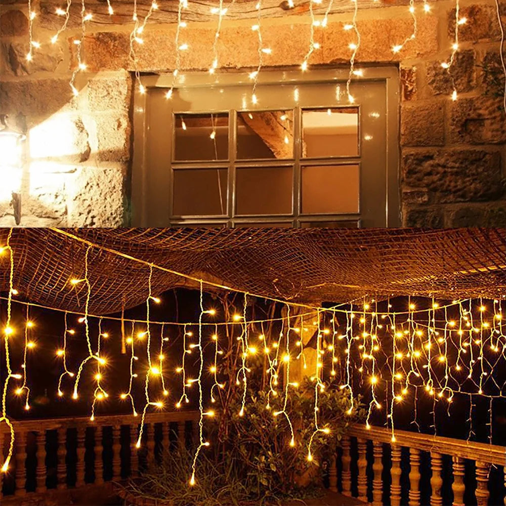 160LED Solar Icicle String Lights 3.5M/7.5M – Waterproof Christmas Outdoor Decor