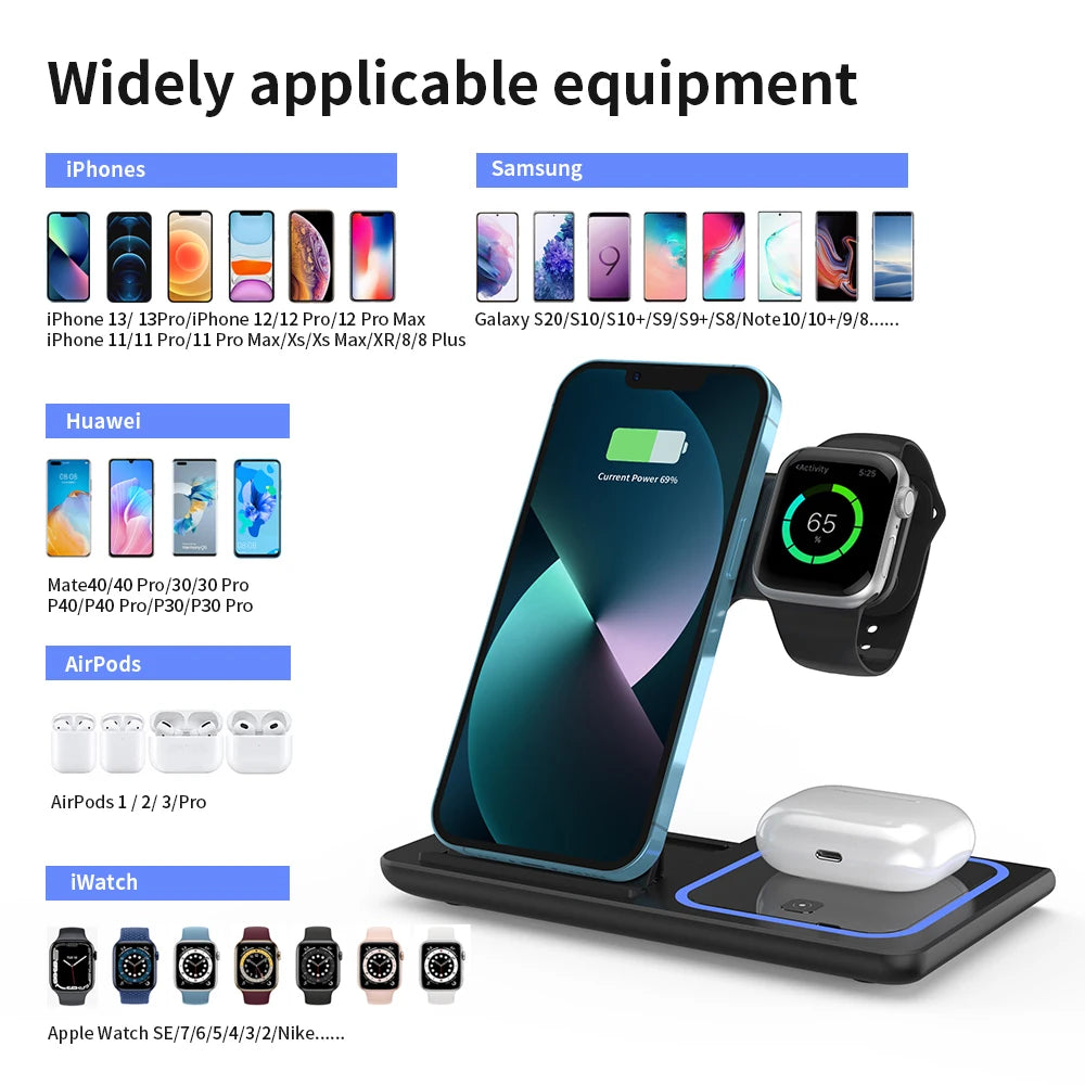 30W Foldable 3-in-1 Charging Station for iPhone, Apple Watch & AirPods