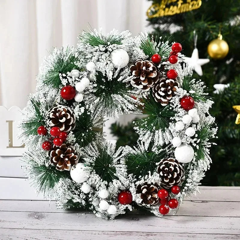 30CM Christmas Wreath – Front Door Hanging Decor with Bells, Bow & Stars